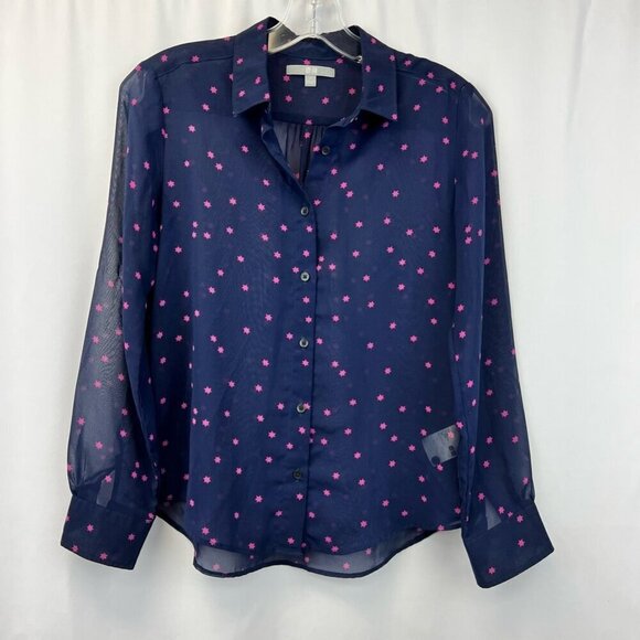 Uniqlo Womens Button Front Shirt Multicolor Stars Print Long Sleeve Sheer S - Picture 1 of 10